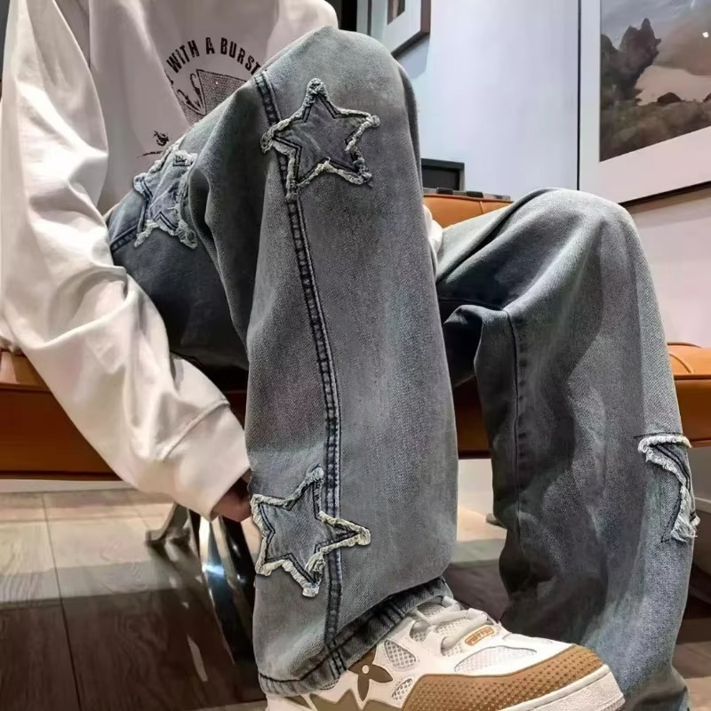 Men'S Fashion With Baggy Jeans - Neue Herren Star bestickte Mode Baggy