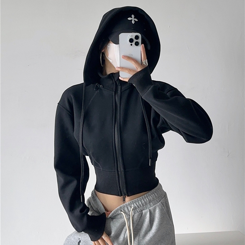 Mens Fashion Zip Up Hoodies - Damen Crop Hoodie Sweatshirts Mode Einfarbige