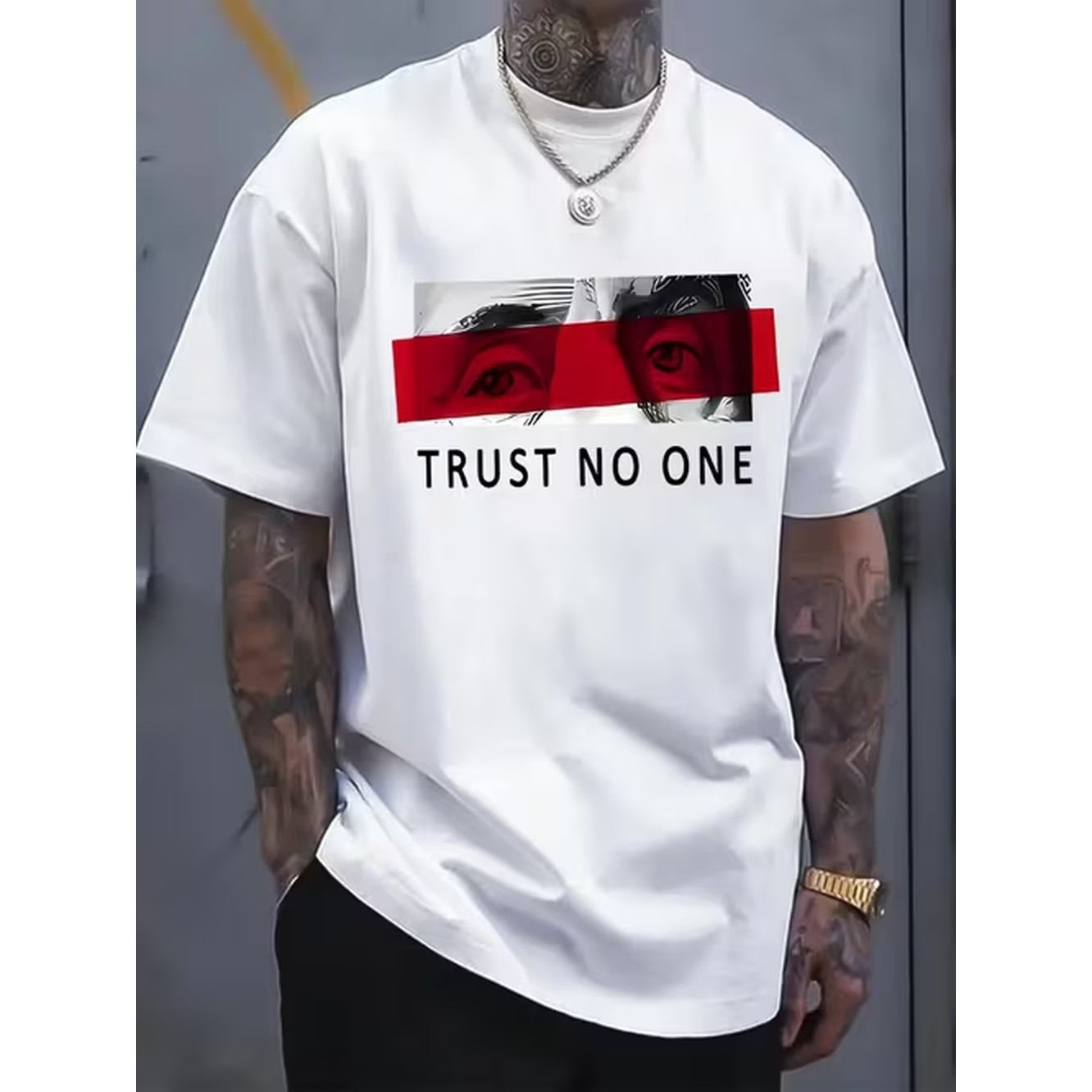 Mens Fashion Combination - Modisch bedrucktes Herren-T-Shirt mit Materialkombination aus