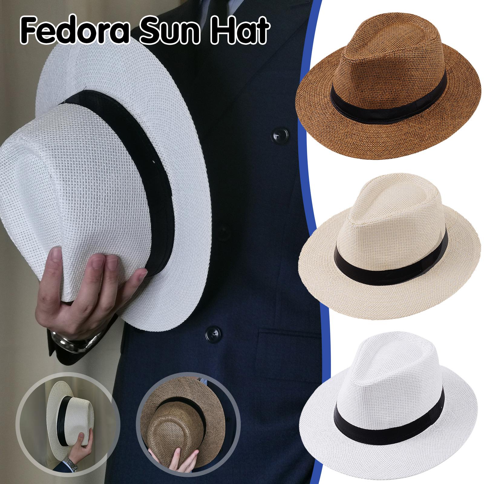 Mens Fashion Bucket Hat - Herren Sommer Panama Strohhut – Natürlicher,