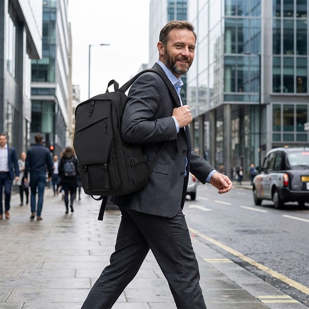 Mens Fashion Blog - Moderner Business-Herrenrucksack Schwarz Leichter Laptop-Rucksack Große