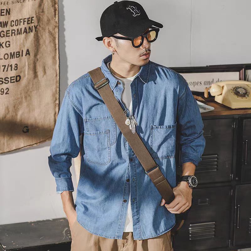 Mens Fashion Denim Jacket - Amerikanische Retro-Jeansjacke für Herren, langärmelig, lockere