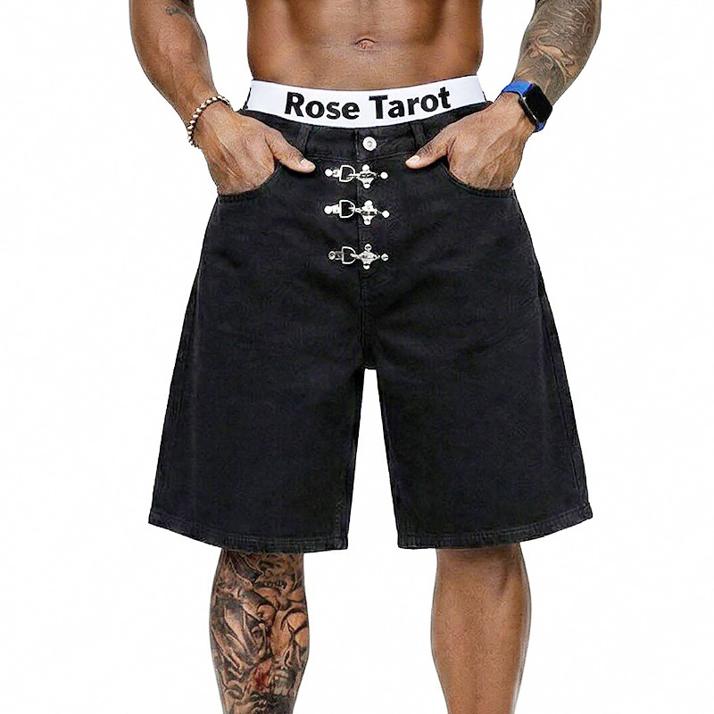 Men'S Fashion With Baggy Jeans - Metallschnallen-Kurze Baggy Jeans für Herren Sommer