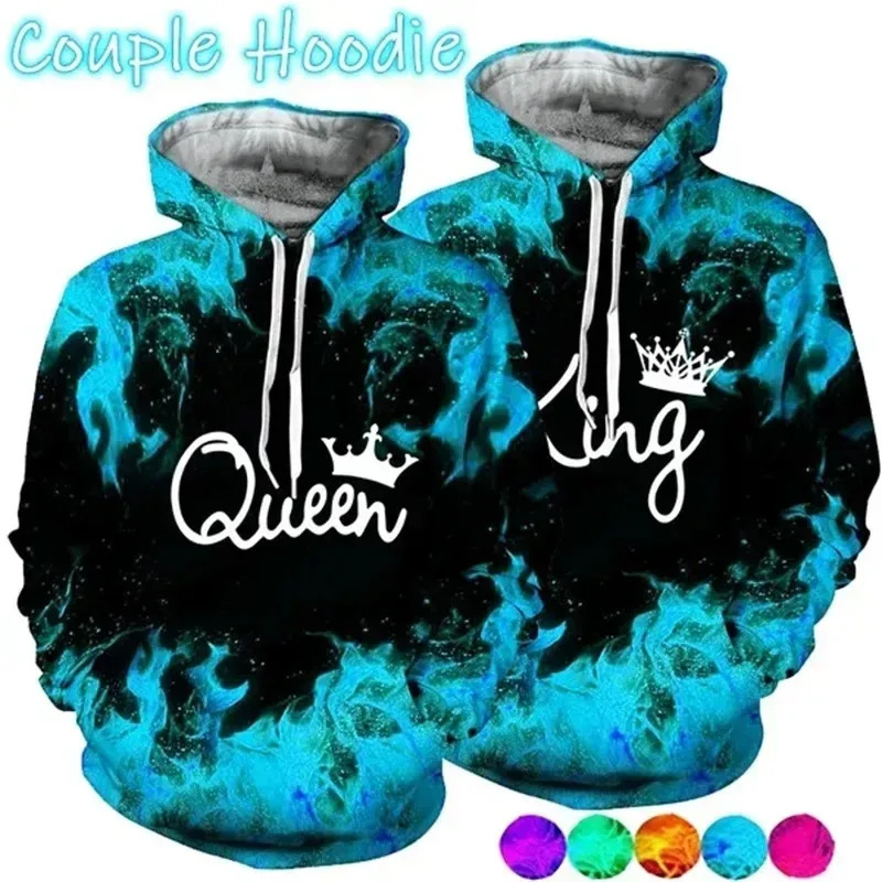 Mens Fashion Combination - Modische 3D-Druck-Hoodies für Paare mit König-und-Königin-Motiv,