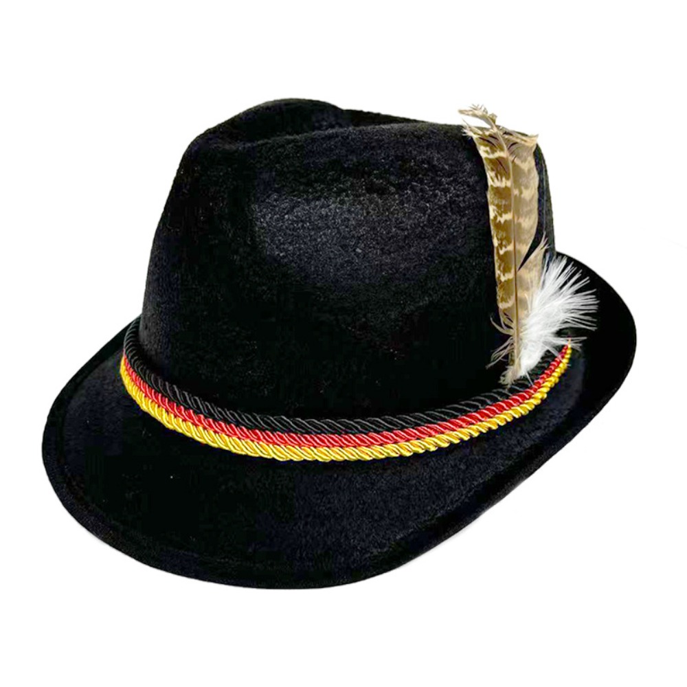 Mens Fashion Bucket Hat - Modischer Oktoberfest-Hut, Fedora-Hut mit bayerischen Federdekorationen,