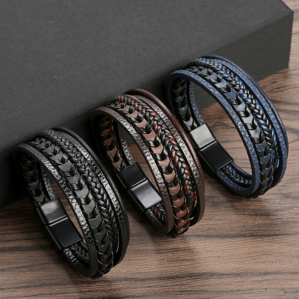Mens Fashion Combination - Klassisches Herren-Lederarmband Neuer Stil Handgewebtes Mehrschichtiges