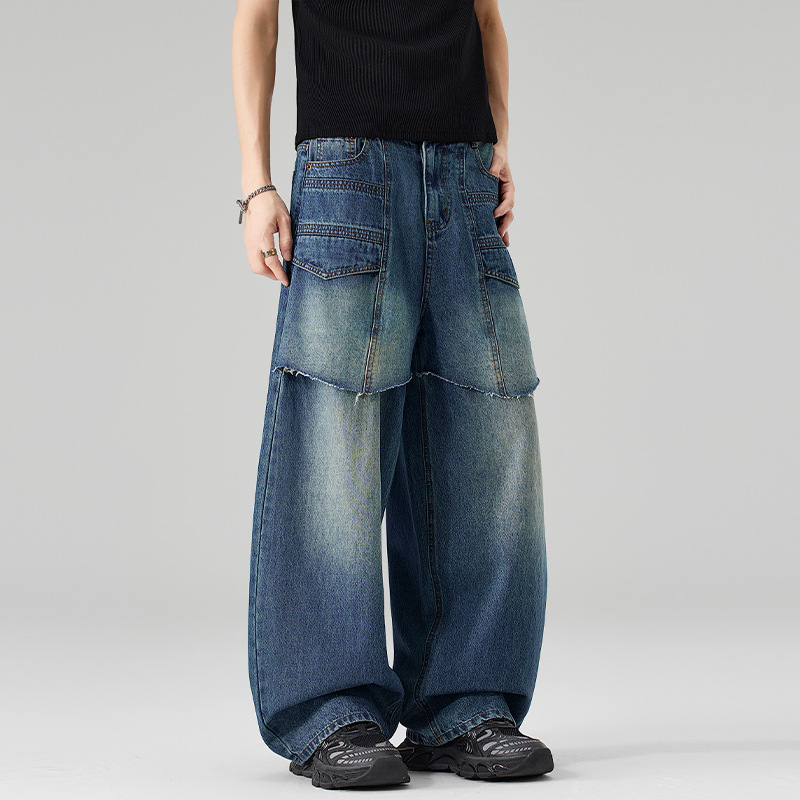 Men'S Fashion With Baggy Jeans - Herren Blaue Patchwork-Jeans Lässige Trendige Einfache