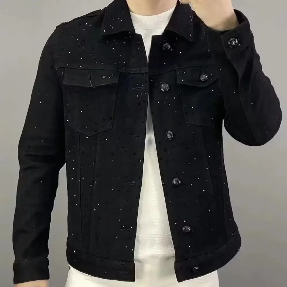 Mens Fashion Denim Jacket - Jeans-Mantel für Herren, Knopfleiste, lässig, schmal,