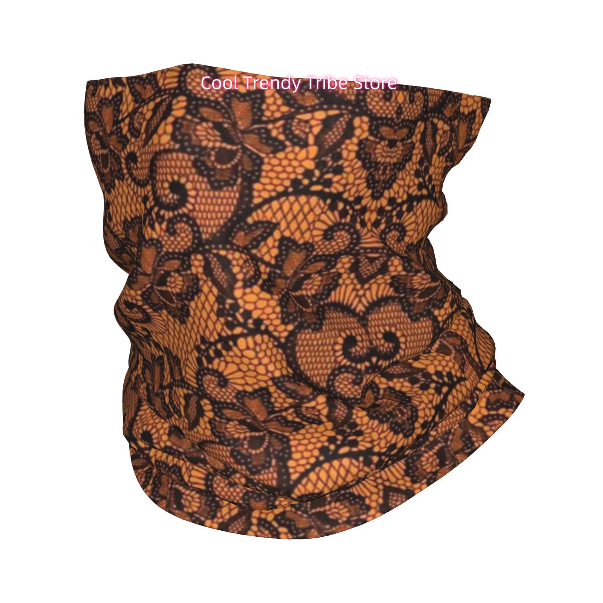 Men'S Fashion Head Scarf - Orange-schwarzes Spitzen-Bandana mit floralem Gothic-Vintage-Print für