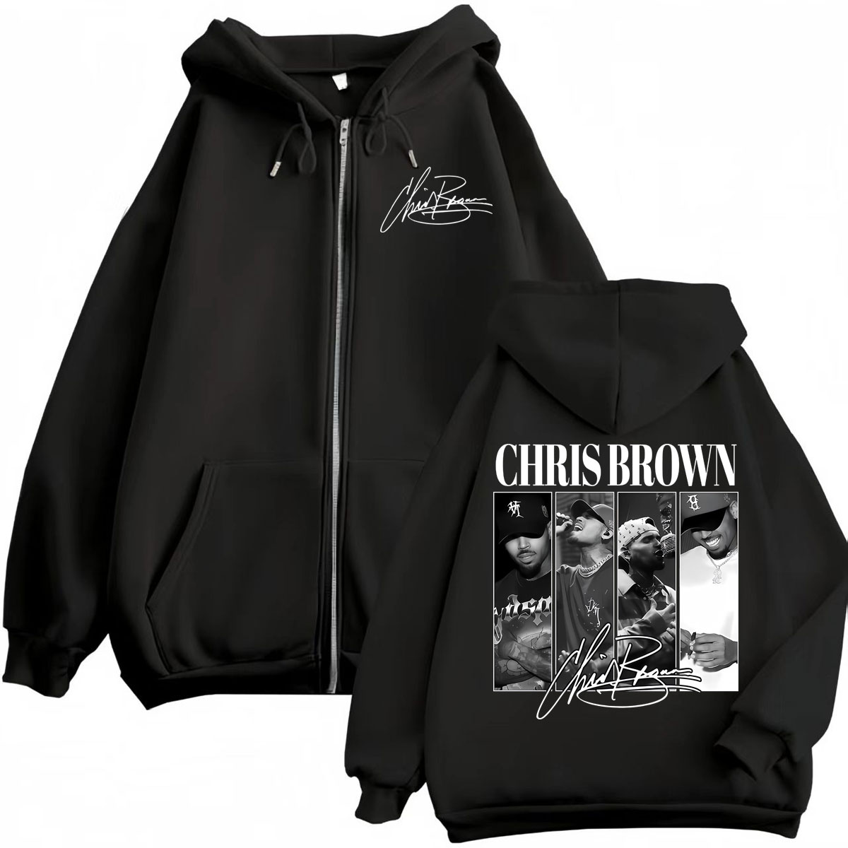 Mens Fashion Zip Up Hoodies - Rapper Chris Brown Grafik-Kapuzenpullover mit Reißverschluss