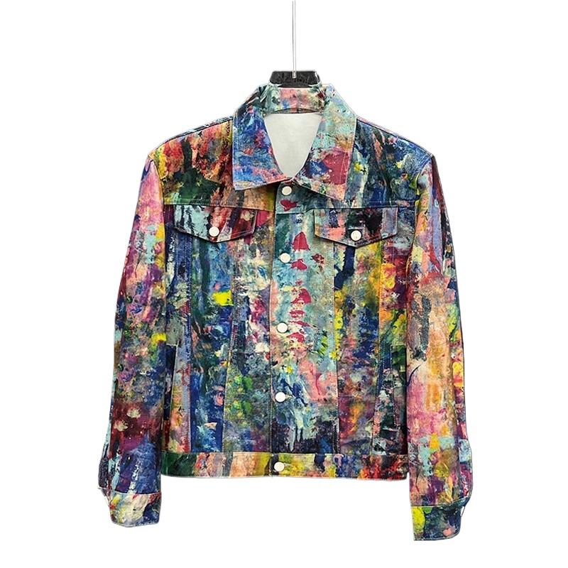 Mens Fashion Denim Jacket - Herrenmode High-Street-Graffiti-Jeansjacke, Persönlichkeits-Doodle-Bemalte Denim-Jacke, Handgezeichnete Oberbekleidung