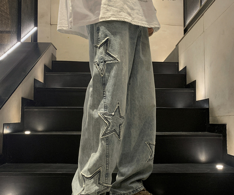 Men'S Fashion With Baggy Jeans - Neue Mode fünfzackigen Stern Jeans Männer