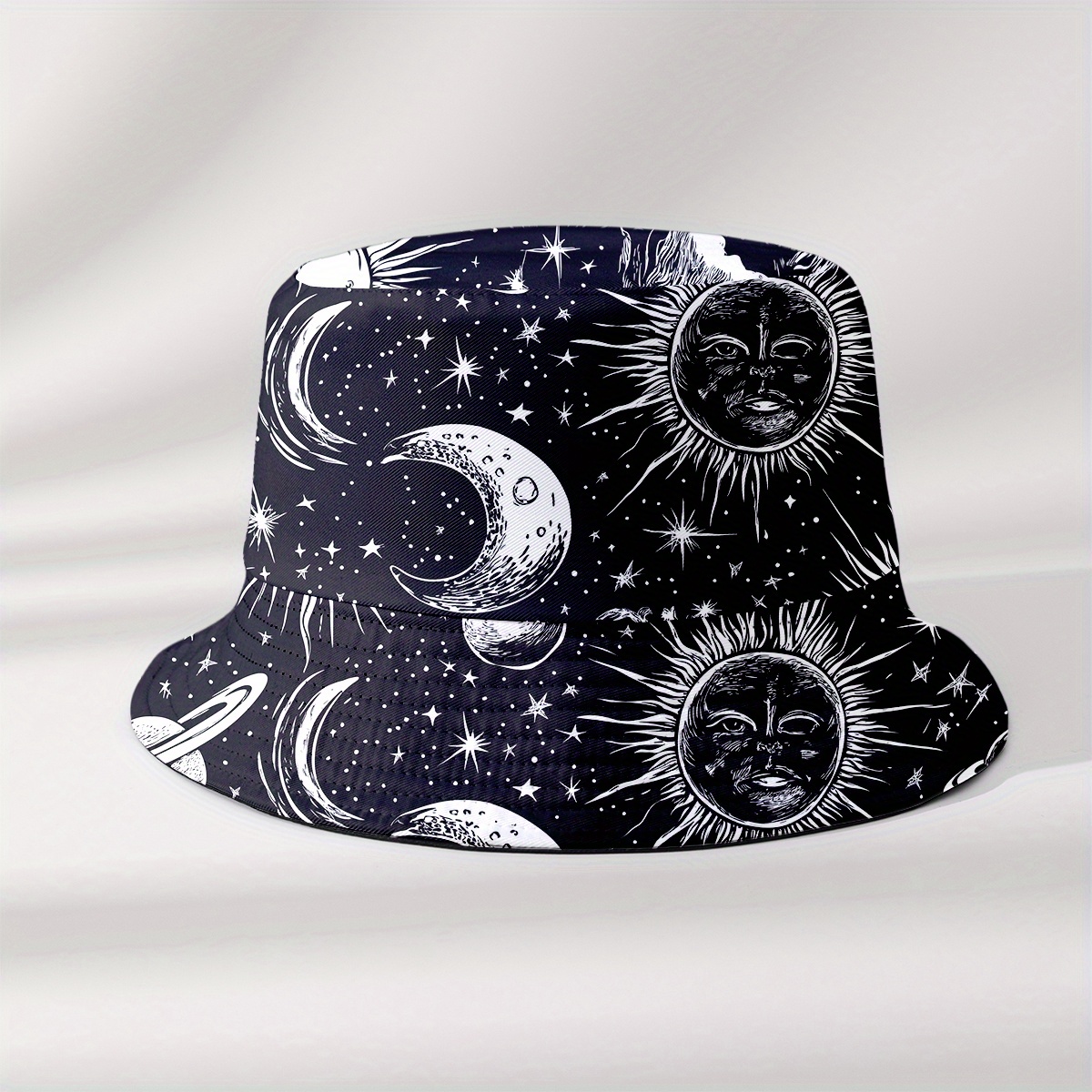 Mens Fashion Bucket Hat - Mit Sonnen-, Mond- und Sterndesigns, geeignet