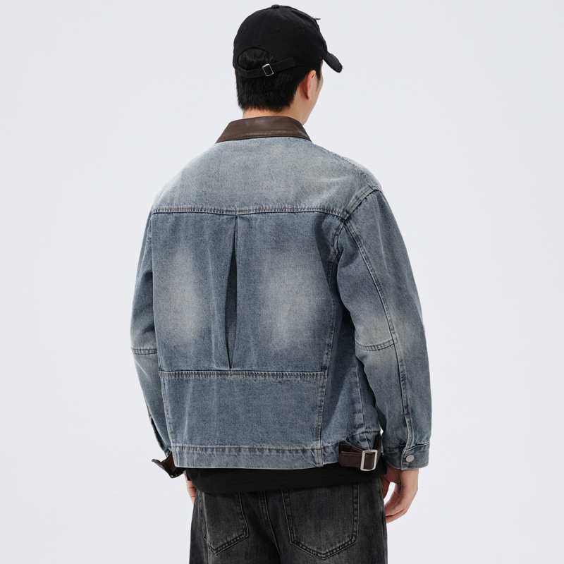 Herren Jeansjacke mit Lederkra – Mens Fashion Denim Jacket Bewertung und Preis